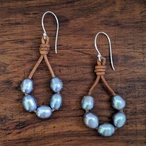 NEW Sundance Catalog Leather & Pearl Earrings